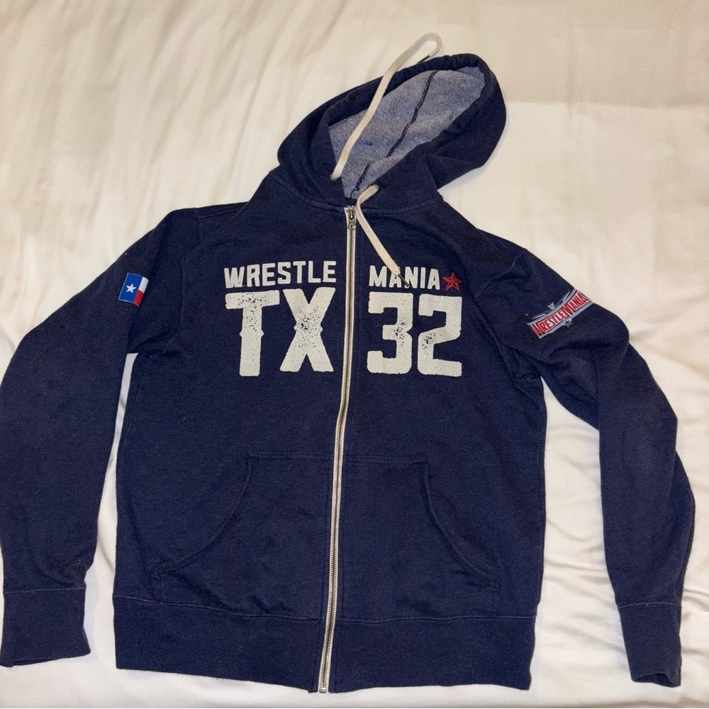 Authentic WWE Wrestlemania 32 TX Zip Up Jacket Hoodie Blue Adult Medium